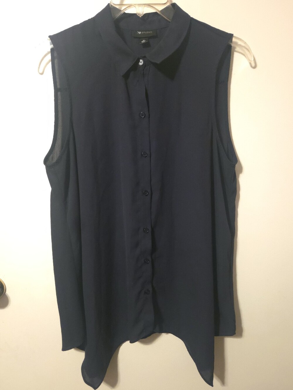 AB Studio Sleeveless Navy Button-Up Blouse